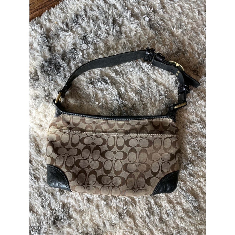 Vintage Y2K Coach Bleeker Over the Shoulder Buckle Strap Signature Brown Bag